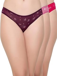 Clovia Women's Pack of 3 Cotton Spandex High Waist Outer Elastic Bikini Panty