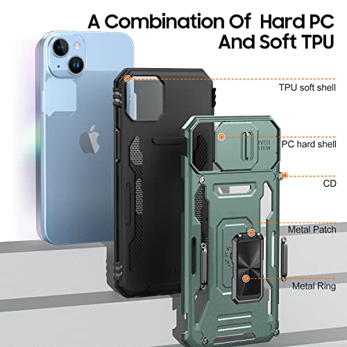 Kovasia For Iphone 14 Case With 2Pcs Screen Protector & Slid Camera Lens Protector, For Iphone 14 Phone Case With Kickstand, Shockproof Military-Grade Protection Case For Iphone 14, Green #TOP6