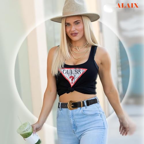 ALAIX Western Leather Belts for Women Cowboy/Cowgirl Belt Big Gold Buckle Belt Black Leather Belt Pants Jeans Belts for Women2