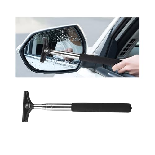 Ywdiml American Flag Car Side Mirror Squeegee, Anti-Fog Water Retractable Vehicle Rearview Mirror Wiper with Telescopic Long Handle, Portable Auto Glass Cleaning Tool, Universal Fit (Black/Black Flag)