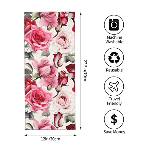 Ouzpgaq Bloom Pink Roses Hand Towels, Beautiful Floral Flowers Guest Towe, Luxury Print Decorative Bathroom Kitchen Towels, Highly Absorbent Multipurpose Towels For Yoga Gym Spa Hotel, 12" X 27.5" #TOP1