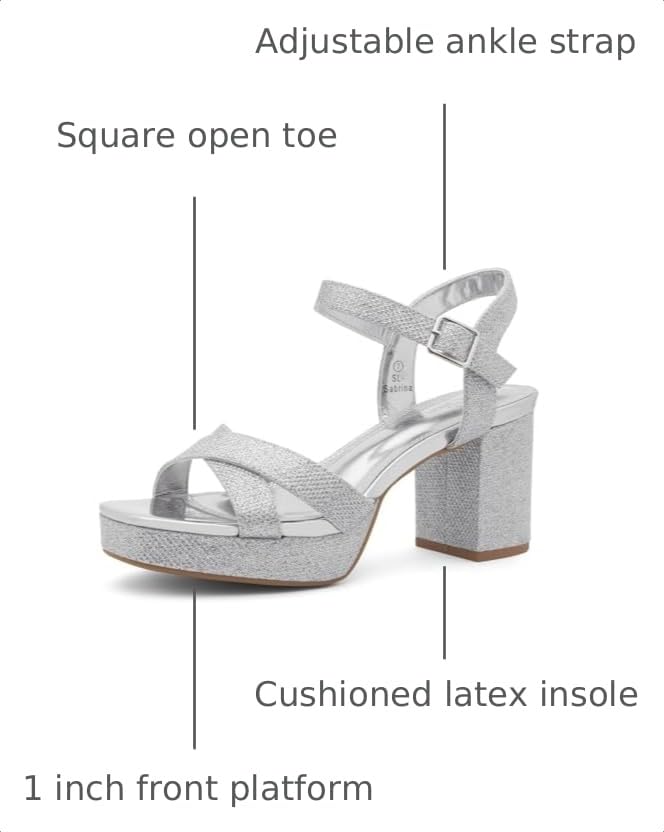 Image of Shoe Land Platform Heels for Women - 3 Inch Chunky Block Heeled Sandals, Square Open Toe, Ankle Strap Dressy Strappy High Heels for Wedding, Party & Evening Events