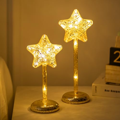 Glasseam Weihnachtsstern Stehend LED Stern: Set of 2 Tischlampe Gold...