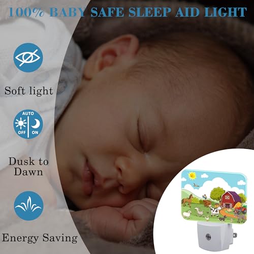 Image of Cartoon Farm Animals Night Light for Kids Girls Boys, Cute Farm Animals LED Night Light Plug into Wall with Dusk to Dawn Sensor for Room, Hallway, Kitchen, Bathroom, Stairs Decor