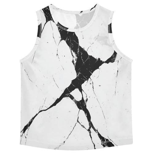 Boys Tank Top Shirts Black White Marble Sleeveless T-Shirts Crew Neck for Kids Clothing Children