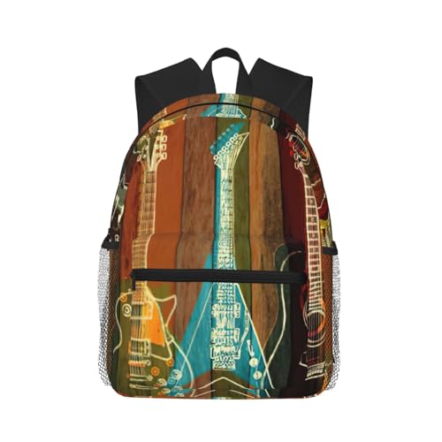 Sac à dos ordinateur portable noir imprimé guitares pour le travail et voyage