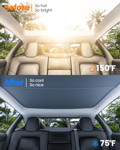Image of REEVAA Tesla Model S (2026-2022) Sunshade Roof Accessories, Black | OEM Fit; Full Blackout & Heat-Blocking; Protect Interior & Reduce A /C Workload; Two-Piece Magnetic Design Prevents Sagging