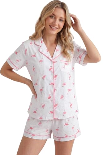 Image of LUBOT 100% Cotton Pajamas for Women 2 Piece PJ Set Button-Down Soft Knit Short Sleeve Summer Sleepwear Loungewear XS-XXL