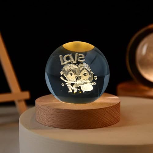 Image of Desidiya Love 3D Crystal Ball Night Light with LED Wooden Stand, Room Decor Glass Sphere Light for Home Decoration Gifts for Women Men Dad Mom Kids Girlfriend