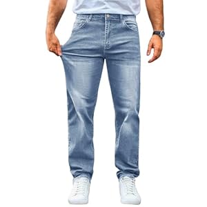 Runcati Jeans Men’s Regular Fit Jeans Leisure Stretch Denim Trousers Men Casual Basic Trousers