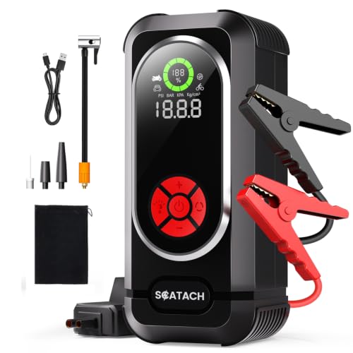 8000A Jump Starter with Air Compressor 10-in-1 Car Battery Jump Starter Portable (10.0 Gas/10.0L Diesel) 150 PSI 12V Jump Box with Jumper Cables LED Light LED Display