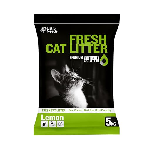 Image of Premium Bentonite Cat Litter Sand - 5Kg with Lemon Fragrance for Cats and Kittens | Clean Low-dust Strong Deodorant Litter Tray Refill with Odour Controlling and Instant Clumping