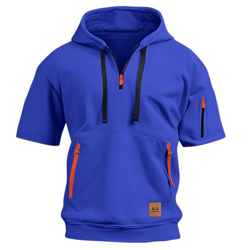 Short Sleeve Hoodies for Men Quarter Zip T-Shirts Gym Workout Athletic Hooded Work Big and Tall Shirts with Pocket3