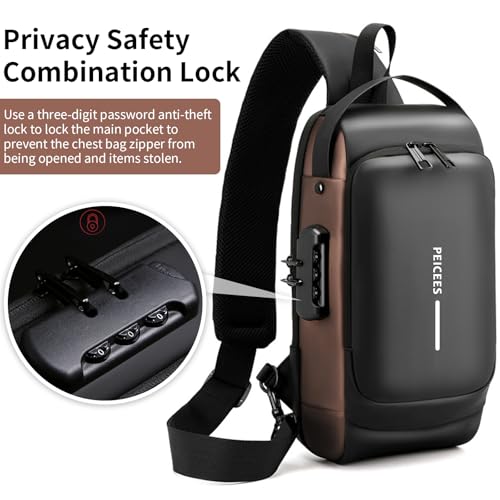 Peicees Mens Crossbody Bag Man Bags Mens Purse Anti-theft Sling Bag Shoulder Bag Chest Bag, Leather Black and Mini Dark Blue2
