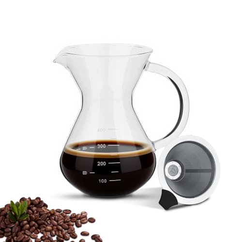 Natudeco Cafetera de vertido, cafetera de vertido con filtro Cafetera de goteo de vidrio Recipiente de filtro con báscula Adecuado para uso doméstico en la oficina