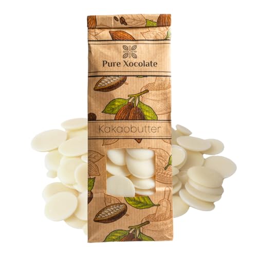 Pure Xocolate Premium Bio Kakaobutter Chips – Vegan, Glutenfrei & Zuckerfrei | Ideal für Schokolade selber machen, Backen & Kochen (120g)