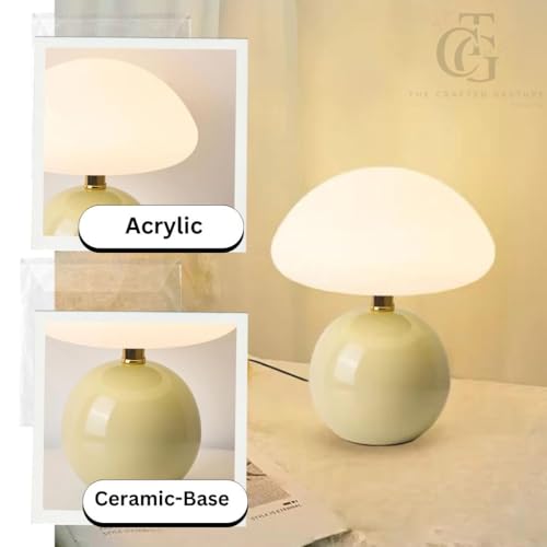 Image of Decorative Green Mushroom Desk Lamp|Minimalist Table Lamp- USB Rechargeable, 3 Colour LED, Dimmer Option for Bedroom, Study & Home Decor