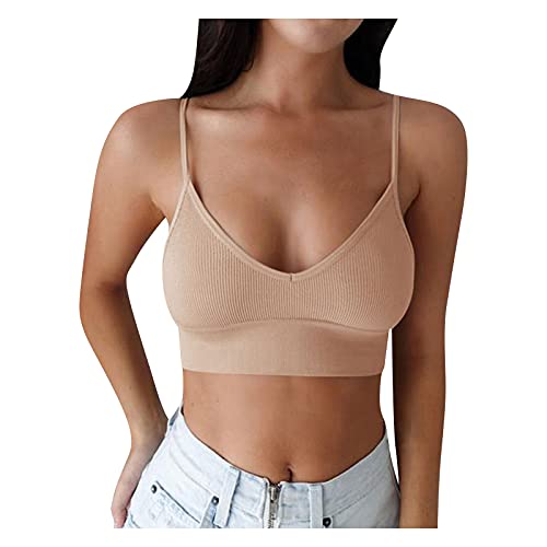 QUNANEN Women's Underwire Bra Sports Bra for Women, Criss-Cross Back Padded Strappy Sports Bras Medium Support Yoga Bra with Removable Cups Womens Babydoll Lingerie Sexy Lace Mesh Beige