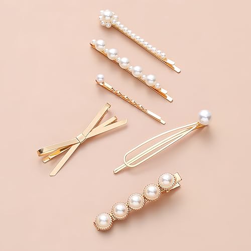 Pinzas para el cabello con perlas TEBIEKOY 6 pzas miniatura 2