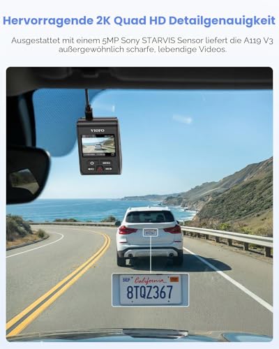 VIOFO A119 V3 Dashcam 2K 60fps mit GPS, 24 Std. Puffer Parkmodus Autokamera, Nur Frontscheibe...