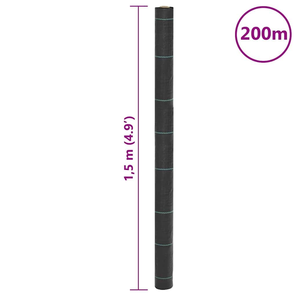 Unkrautvlies Schwarz 1,5x200 m PP Gartenvlies Wasserdurchlässig für Hochbeet und Garten Unkrautbekämpfungsfolie langlebiges Vlies mit grünen Streifen zur Pflanzenpflege