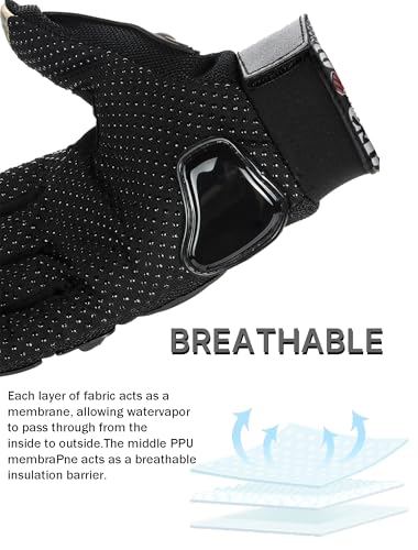 GES Motorcycle Gloves for Men Full Finger Touchscreen Protective Anti-Slip Motocross Gloves for Motorbike, Cycling, Racing(XXL,Black)