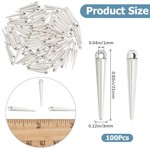 SUNNYCLUE 1 BOX 100PCS Silver Spike Charms Cone Charm Metal Alloy Antique Silver Gothic Punk Beads Vintage Spikes Goth Charms Bulk for Jewellery Making Charms Diy Earrings Bracelet Necklace Craft - Image 2