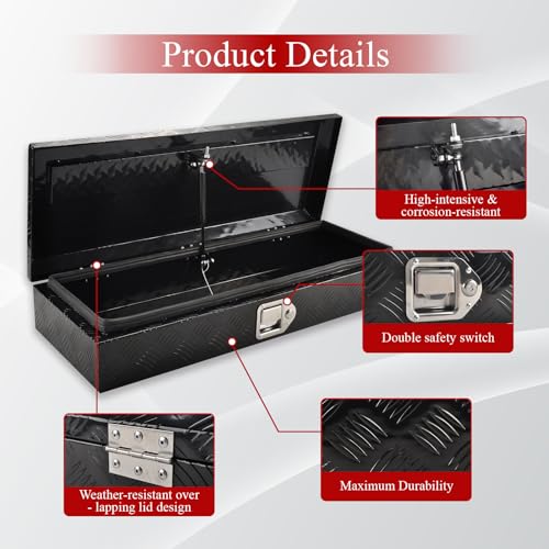 BIGREAT 34.5\'\'Inch Aluminum Truck Tool Box Truck Bed Toolbox Trailer Chest Box Trailer Storage Organizer Waterproof Square Storage Organizer w/Lock&Keys Black(34.5\" Lx13\'\' Wx6.5\'\' H)