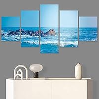 SIGNWIN 5 Panel Canvas Wall Art Modern Art Beach Coastal Multicolor Photography Relax/Calm Romantics for Home Decorations Ready to Hang - 60