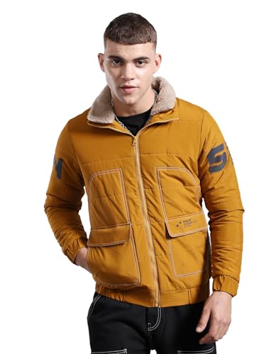 Image of The Indian Garage Co Men Regular Fit Placement Print Bomber Jackets