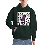 alliya felpa con cappuccio da uomo con melanzana dei cartoni animati, comoda, a maniche lunghe, casual, con tasca, per uso quotidiano, verde scuro, l