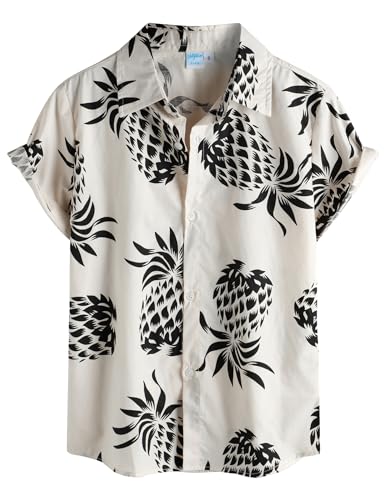 VATPAVE Boys Hawaiian Shirt Short Sleeve Button Down Shirt Summer Beach Shirts for Kids 6-14 Years