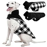 Picture of Kuoser Dog Winter Coat, Reversible Waterproof Dog Jacket with Reflective Strip, Warm Dogs Fleece Vest Adjustable Doggy Cold Weather Clothes Plaid Christmas Outfit Pet Apparel for Large Dogs, Black 2XL