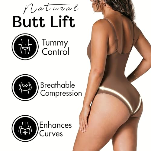 Image of Tummy Control Shapewear Bodysuit for Women, Seamless Body Shaper Thong, Brief or Mid-Thigh Faja, Sculpting Slimming Bodysuits