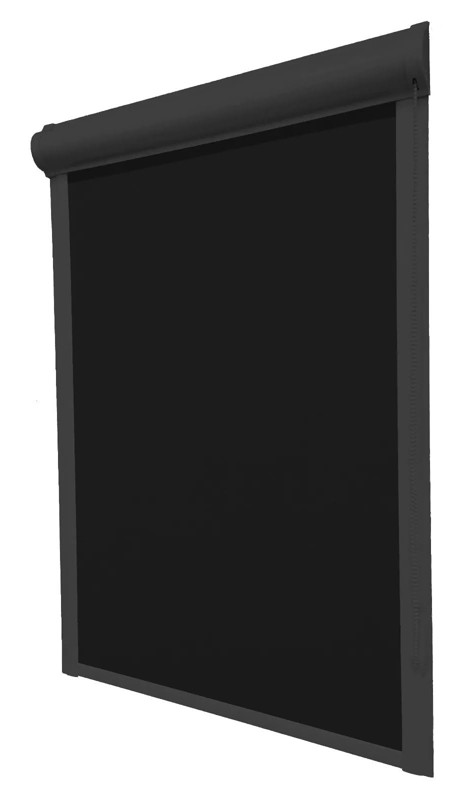 Thermorollo mit Kassette Verdunkelungsrollo ohne Bohren Seitenzugrollo Fensterrollo Türrollo Sonnenschutzrollo Rollo, Breite: 75 cm, Höhe: bis 150 cm, Kette rechts, Schwarz