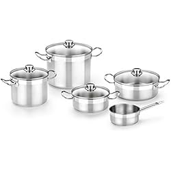 Cacerolas Eterna Bra Profesional Batería 9 piezas, Apta para Todo Tipo De Cocinas Incluida Inducción, Acero Inoxidable, 18/10.
