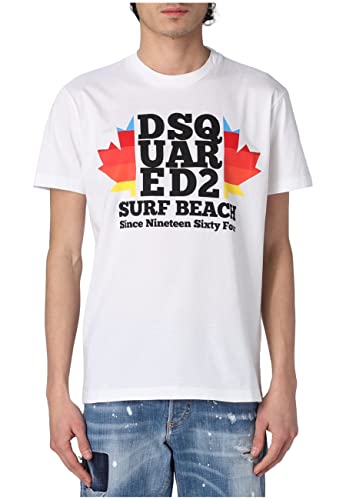 DSQUARED2 Camiseta para Hombre Surf Beach 1964 Modelo S74GD1135S23009 Color Blanco (L)