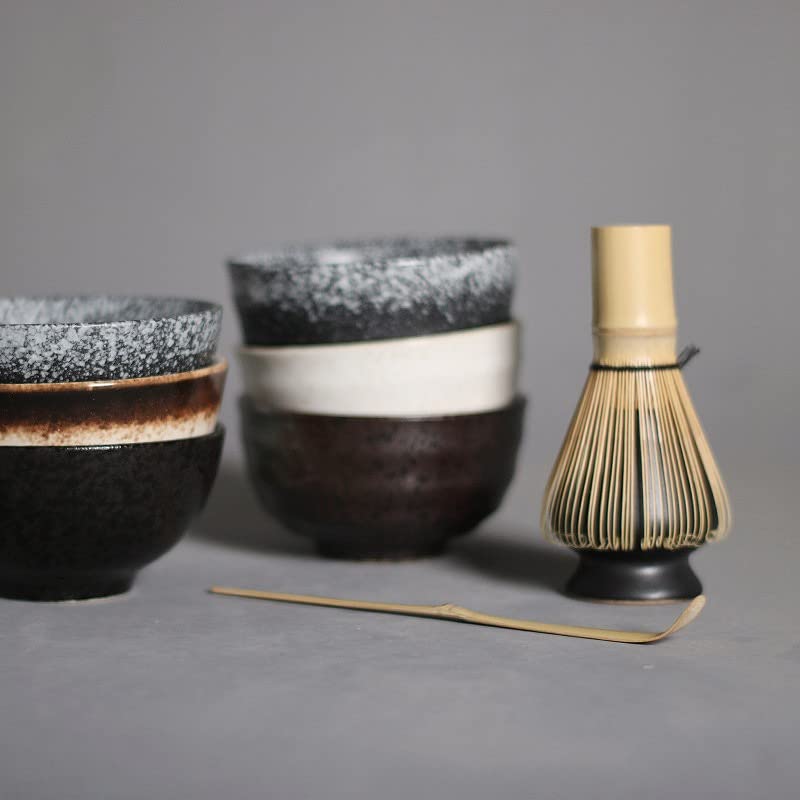 Juego de té Matcha de 4/5 unidades, cuchara batidora de bambú, cuenco de cerámica para Matcha, herramientas tradicionales para hacer té hechas a mano en interiores, juego de regalo de cumpleaños