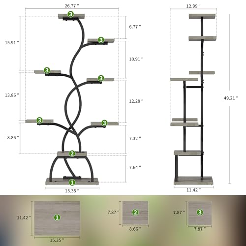 Image of Plant Stand Indoor with Grow Light - 8 Tiered Corner Plant Shelf Indoor | 49 inch Plant Holder with Lights for Indoor Growing, Tall Lighted Flower Stand for Living Room, Balcony, Gray