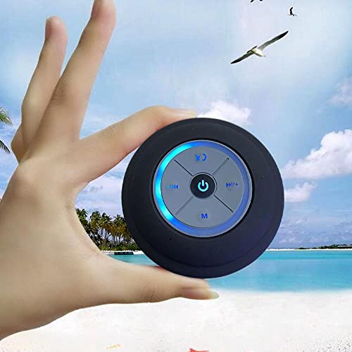 ISMMIK LED Bluetooth Shower Speaker With FM Radio Portable Wireless Shower Speaker with Suction Cup Built-in Mic Waterproof Bluetooth Speaker for Bathroom Beach Outdoor Black