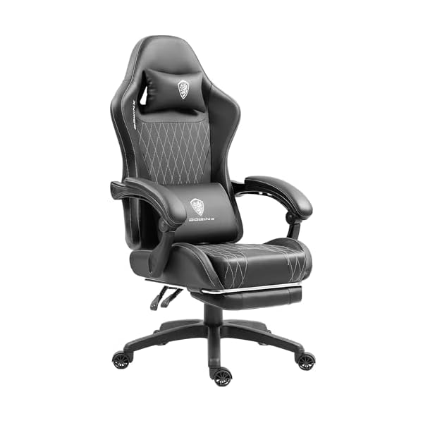 Dowinx Gaming Chair with Pocket Spring Cushion, Massage Game Chair Leather with Headrest, Ergonomic Computer Chair with Footrest 290LBS, Black