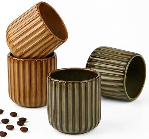 Lot de 4 Tasses à Expresso 180ml Sans Anse, Céramique Artisanale,...