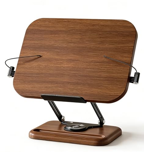IIRC Atril para lectura y lectura, altura regulable, giratorio 360°, retro, de madera, para recetas, revistas, tabletas