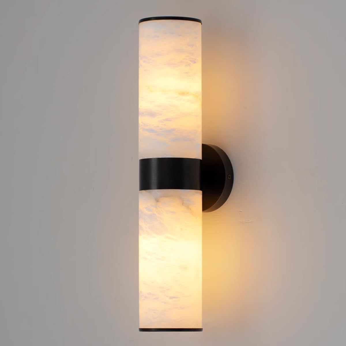 HXYSXHJUO Brass Alabaster Marble Wall Sconce, 17.3" Long Tube Natural Stone Mount Vanity Light For Bathroom Bedroom Hallway Black