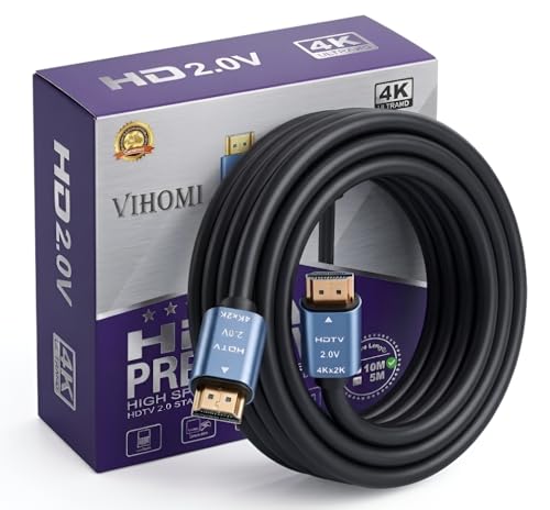 Image of 4K HDMI Cable 10 Meter, HDMI 2.0 High Speed Cable with Blue Metal Connectors, Supports 4Kx2K Ultra HD, HDR, Mirror & Extended Mode for Gaming, Laptop, TV, Monitor, Projector