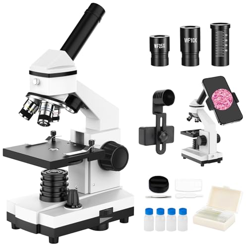 40X-2000X Monocular Microscope for Adults & Kids - Wozel Compound Microscopes for Kids with Dual LED Lights - Professional Biological Microscope with...