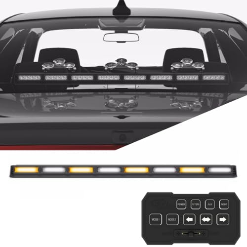 SpeedTech Lights Striker TIR 8 Head LED Traffic Advisor Windshield Mount Strobe Light Bar for Emergency Vehicles/Hazard Warning Directional Flashing w/Cig Plug/Control Box - Amber/Clear Alternating
