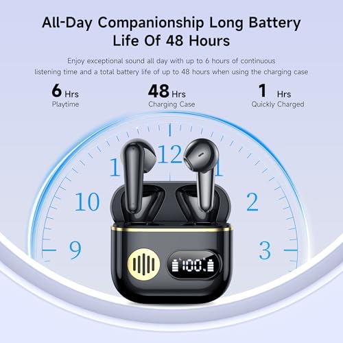 Image of CoolJumper Wireless Earbuds, 48 Playtime Headphones with Micphone, LED Display in Ear Earphones Clear Calls IPX7 Waterproof Running Earpiece Midnight Black