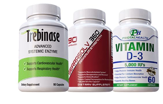 Trebinase Mens Health Platinum Peyronies Package - Great for Reverse Scarring, Immune Health and Curvature. Systemic Enzymes Combined with Vitamin D3 5,000 IU's.