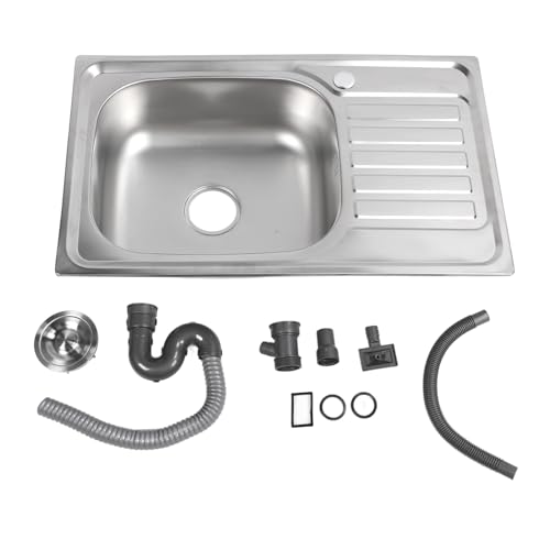 Fregadero de cocina de acero inoxidable 304, fregadero individual de montaje superior, fregadero profundo con diseño aerodinámico en forma de X, cesta de drenaje antiobstrucción